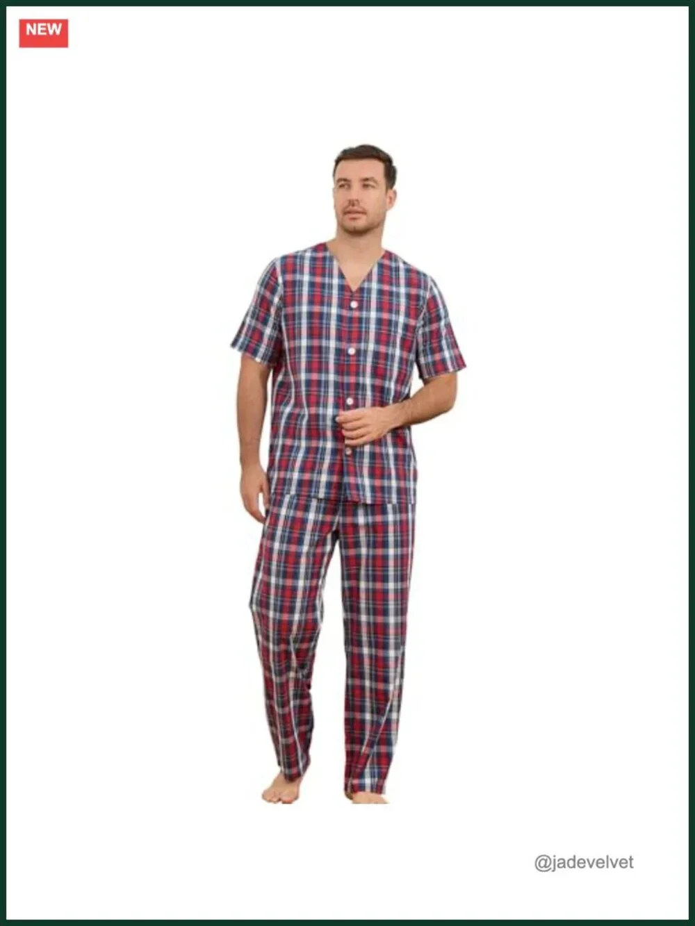 100% Cotton Mens Pajamas Set Button Down Short Sleeve Sleepwear